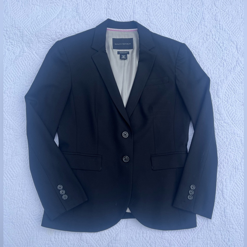 Banana Republic Women’s 6P Petite Italian Wool Blazer Black Jacket 6